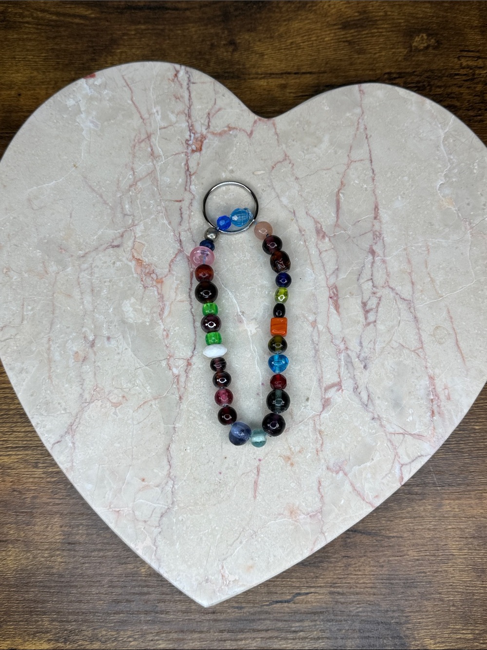 Multicolor Beaded Natural Stones, Marbles Bracelet - keychain Beaded Bracelet
